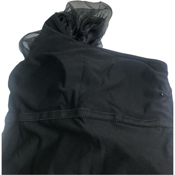 One Shoulder Black Ruffle Trim One Piece Swimsuit - Picture 4 of 10